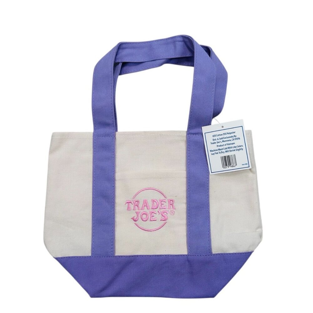 Trader Joe’s Canvas Mini Pastel Tote Bag Spring 2026 Limited Edition Pockets